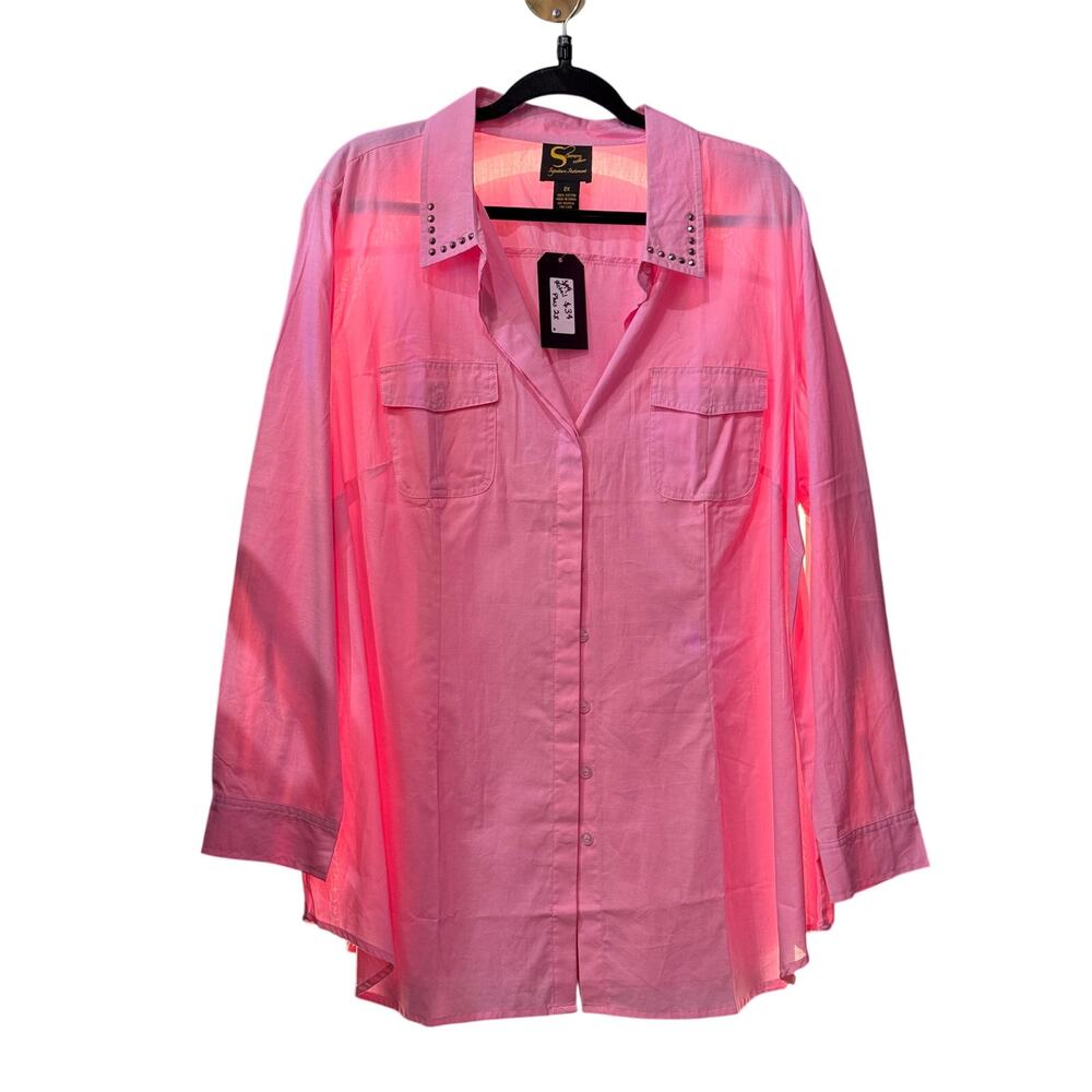 Serena Williams 100% Cotton Studded Long Sleeve Button Up Rose Plus 2X NWOT
